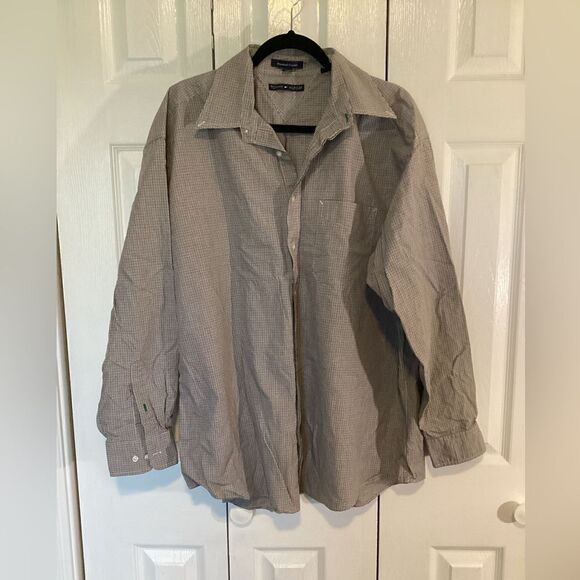 Tommy Hilfiger - Big Men’s Weekend Classics Brown Plaid Shirt - Sz 17-1/2” - Picture 1 of 5